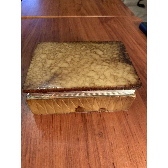 Vintage Italian Marble Tortoiseshell Look Hinged Box Silver-Tone Trim Jewelry Tr - Picture 2 of 16